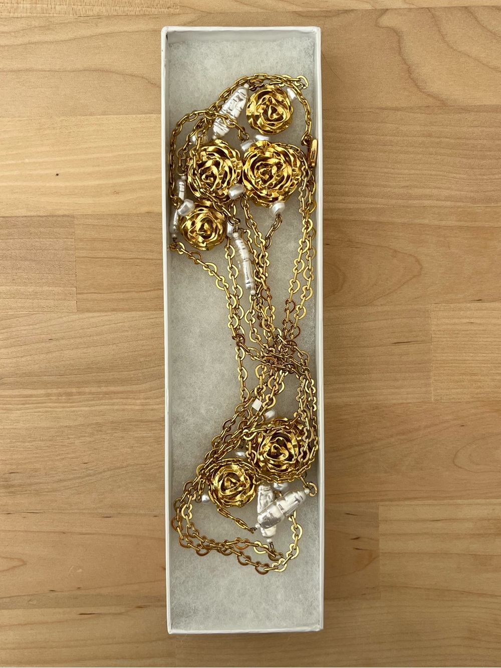 Gold Floral Station Long Necklace - Elegant Women’s Jewelry